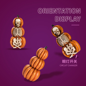 Lanterne Citrouille Crâne d'Halloween en Résine avec Yeux Lumineux – Décoration Intérieure pour Halloween - Product Image 3