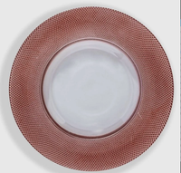 Assiette de rangement en verre de luxe de 13 pouces pour mariage assiette transparente avec bordure rose/or/noir/argent verrerie en gros