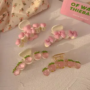 春夏日本甜塑料鲨鱼发夹可爱发饰透明粉色桃子发爪