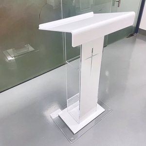 UMI NK268 Pupitre d'église en acrylique transparent, style moderne personnalisable, écologique, pupitre blanc avec plateforme, présentoir croix réglable - Product Image 5