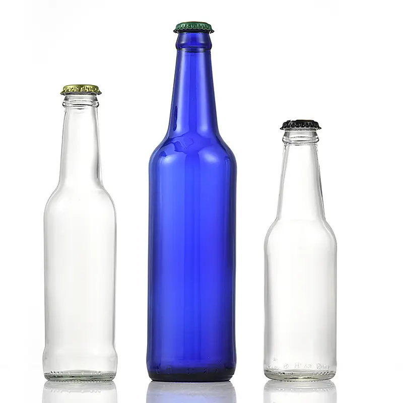 Wholesale Most popular clear drink 250ml 330ml transparent glass beer bottle with crown lid