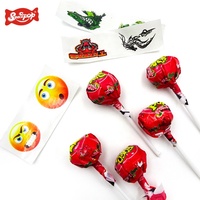 New Wholesale Halal Sweets Sour OEM High Quality Fruity Big Size Bubble Gum Lollipop with Tatoo Inside Hard Candy Bag Filling