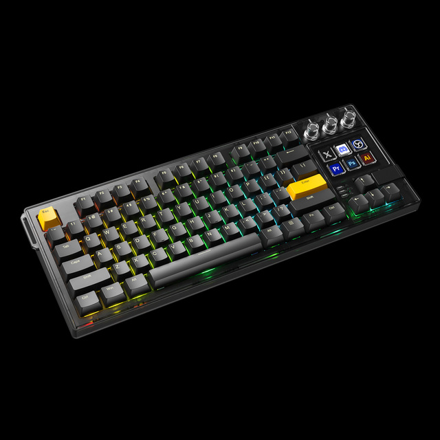 MiraBox K1Pro Wired Mechanical Keyboard - 78 Red Switch Keys, 6 LCD Buttons, 3 Knobs, RGB Backlight - in Stock