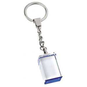 Llavero de Cristal Rectangular de 20x30 mm, Transparente con Borde Azul, Regalo Promocional - Product Image 1
