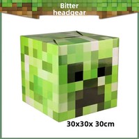Untuk Steve Enderman Creeper Model Block Man karakter kertas tutup kepala dapat disesuaikan Logo untuk anak laki-laki dan perempuan