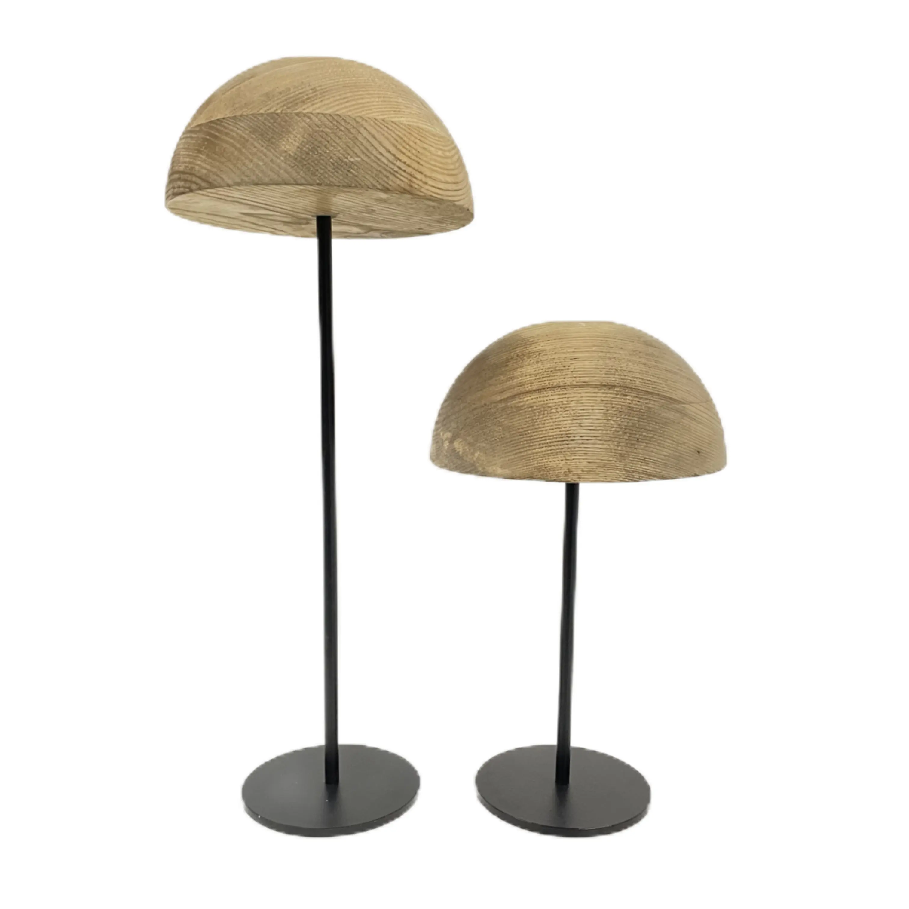 Modern Wooden Hat display holder with Metal Base Wig display racks visual merchandise props hat display rack stand for boutique