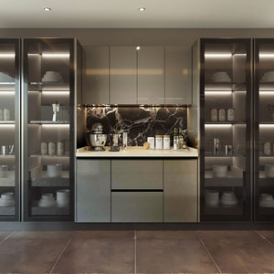 For OPPEIN Modern Kitchen <strong>Cabinets</strong> Gloss <strong>Grey</strong> 2 Pack Furniture with Sink Faucet Hinge Drawer Slide Accessories - Product Image 3
