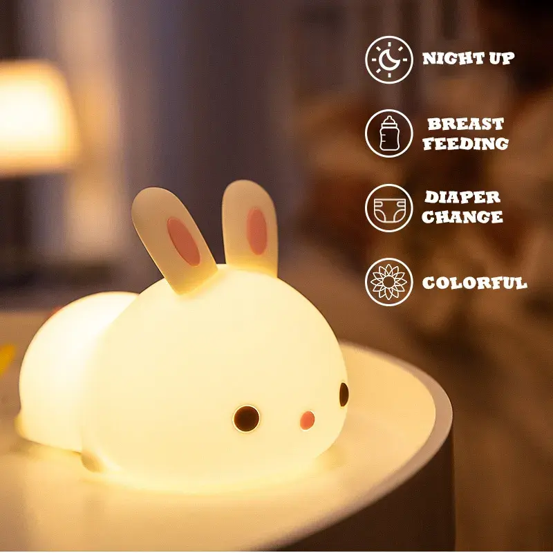 子供のための卸売ウサギナイトライトシリコンUSB充電式ランプベビーギフト電気かわいい動物バニーナイトランプ