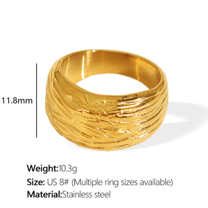 Anillos de Joyería Laminados en Oro Cepillado, Diseño Italiano Hipoalergénico, Resistente al Agua, Retro, Simple, <span class=keywords><strong>con</strong></span> Textura de Nicho, para Mujer - Product Image 6