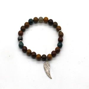 Commercio all'ingrosso vendita calda bracciale ali d'angelo 8mm pietra naturale fossilizzata pietra di legno perlina bracciale - Product Image 4