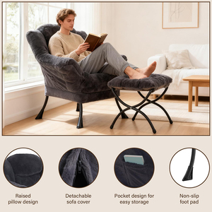 Fauteuil d'appoint moderne avec repose-pieds pliable, <span class=keywords><strong>chaise</strong></span> <span class=keywords><strong>de</strong></span> lecture relaxante, canapé inclinable avec ottoman pour salon et chambre à coucher - Product Image 4