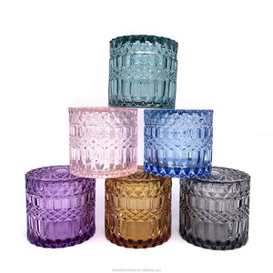 Frascos de <span class=keywords><strong>Vidrio</strong></span> Cilíndricos Coloridos RTS de 6oz 13oz 180ml 350ml con Tapa de <span class=keywords><strong>Vidrio</strong></span> para Velas, Decoración del Hogar, Bodas y Fabricación de Velas - Product Image 1