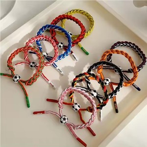 Sporty Hemp Rope Wrap <b>Bracelets</b> With Football Charm Unisex country flag color woven football <b>bracelet</b> - Product Image 3