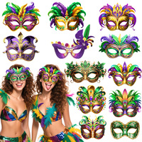 Máscara Decorativa de Carnaval Brasileño al por Mayor, 6 Piezas/Juego, Máscaras Faciales de Múltiples Estilos para Fiestas, Actuaciones y Accesorios para Fotos