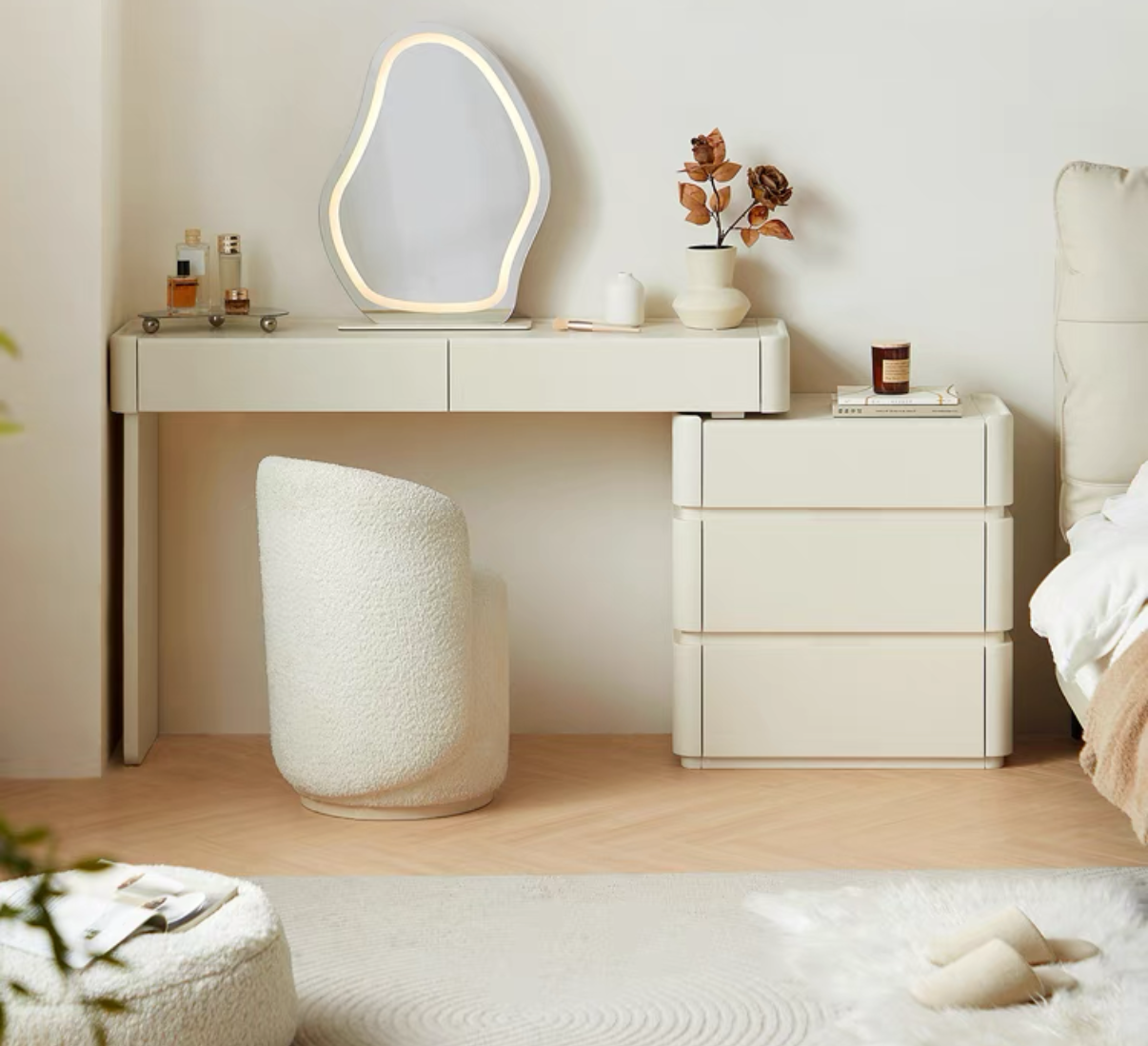 Coiffeuse : 220*30*77cm, avec tabouret