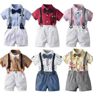 Nouveau style T-shirt à manches courtes à rayures coréennes à la mode à prix inférieur Short élastique tenues 2 pièces pour bébé garçon