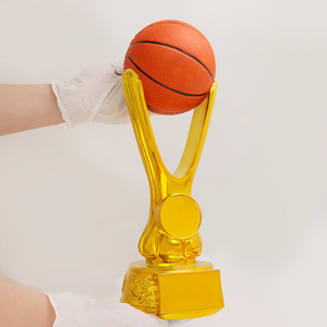 Trophée de basket-ball en résine dorée, gravure personnalisable, récompense pour compétition scolaire - Product Image 1