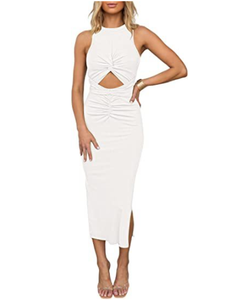 ชุดเดรสแขนกุดสำหรับผู้หญิง,เดรสผ้าเจอร์ซีย์ผ่าอัดชายจีบแบบกลวงไซส์ใหญ่สไตล์ยุโรปและอเมริกันฤดูร้อนปี2023 - Product Image 3