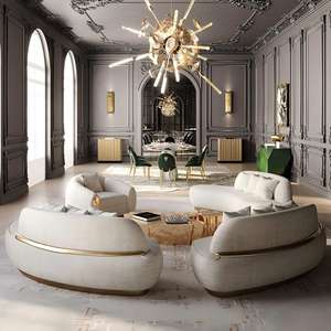 طقم أثاث فاخر إيطالي الصنع، أريكة فاخرة لغرفة المعيشة مصنوعة من قماش النوبوك مع قاعدة نحاسية - Product Image 3