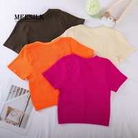 Tops cortos de belleza para mujer, camisetas con cuello redondo, camisas acanaladas, camisetas de manga corta, ropa básica ajustada, ajuste ajustado 2025