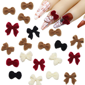 Accessoires 3D pour nail art : Nœuds floqués, Breloques papillon rouges d'hiver, Décorations en résine pelucheuse pour ongles - Product Image 1