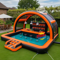 Bar flottant gonflable avec sièges, pub publicitaire portable, bar en PVC imperméable avec souffleur d'air pour une utilisation en piscine extérieure