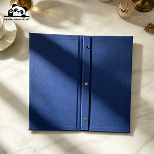 Porte-menu pliable à visser pour bar, café, avec logo personnalisé, support à vis Chicago, couverture de menu en tissu tissé lin - Product Image 3