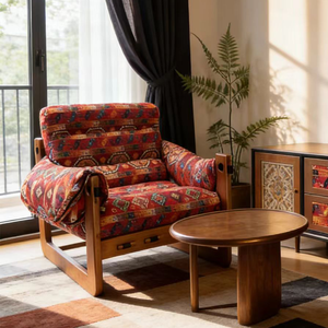 Sillón Individual de Madera Maciza, Estilo Nórdico Retro, Diseño de Tela, Sillón de Descanso para Sala de Estar, Balcón, Hotel, Casa de Huéspedes - Product Image 2