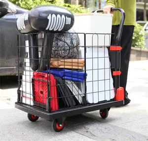 Uholan CT2-300 Collapsible Plastic Platform Net Cage Hand Carts Trolley With 300kg Load Capacity