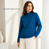 Pull en maille fine pour femme, couleur turquoise, à manches longues et col roulé, vente en gros, marque privée