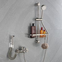 Kit de douche mural en acier inoxydable brossé 304, eau froide et chaude, avec pommeau de douche supérieur relevable, douchette à main et mitigeur triple encastré