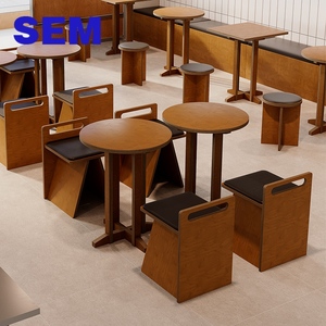 Set di Tavoli e Sedie in Legno SEM per <span class=keywords><strong>Ristoranti</strong></span>, Mensa Scolastica, Set da Pranzo con <span class=keywords><strong>4</strong></span> Sedie, Design per Fast Food - Product Image 5