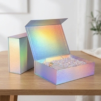 Boîtes d'expédition en papier laser irisé imprimées sur mesure, boîtes cadeaux holographiques pour vêtements, accessoires de mode, cosmétiques