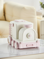 Boîte de rangement rectangulaire portable en PP écologique, anti-poussière, en forme de petit train bleu, pour chaussures, vêtements, maison, bureau, école