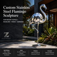 Sculpture de flamant rose personnalisée en acier inoxydable, artisanat métallique grandeur nature, poli miroir, grande décoration extérieure durable pour hôtel et place publique
