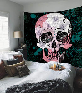 Cráneo rey meditando en flores Luna Mandala tapiz alfombra Hippie adivinación de <span class=keywords><strong>Tarot</strong></span> gato Ouija brujería colgante de pared Manta - Product Image 3