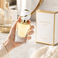 Flacon de parfum carré en verre personnalisé 50 ml, flacon de parfum en verre de haute qualité, fond épais, pulvérisation, polissage, avec bouchon à bille