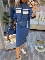 Ensemble robe moulante au-dessus du genou et cardigan à manches longues pour femme, collection automne 2027, avec rayures blanches, en polyester/spandex