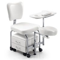 Chaise de pédicure moderne de luxe en acier inoxydable noir/blanc avec tabouret mobile pour salon de manucure
