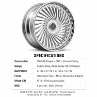 Jantes concaves forgées à turbine 19 20 22 24 26 pouces, finition chrome argent satiné, entraxes 5x120 5x112 5x114.3 5x130, déport ET15-50, moyeu personnalisé OEM