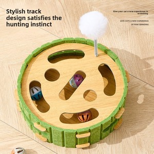 3 in 1 Interactive <strong>Cat</strong> Toy Wooden Puzzle Box with Sisal Scratching Post Feather Teaser Wand for Indoor <strong>Cats</strong> - Product Image 1