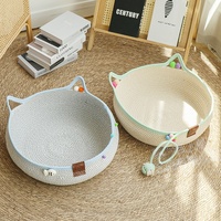 Lit pour chat en rotin tissé à la main, durable, résistant aux griffures, lavable, lit pour chat d'été de forme ronde pour une utilisation en intérieur