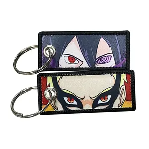 Factory Price Woven Japanese Cartoon Anime Embroidery Embroidered Fabric Jettag Keychain Key Tag Jet Tag