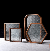 Ensemble de plateaux de rangement en bois multiformes à un niveau finition laquée design incrusté de verre pour les cérémonies de thé de cuisine