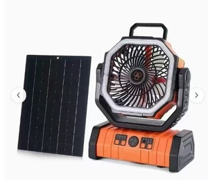 Handheld Foldable 20000mAh Solar Rechargeable Camping <b>Fan</b> with <b>LED</b> Light-USB Portable Outdoor <b>Fan</b> Plastic Box Hotel Use - Product Image 2