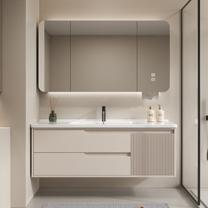 New bathroom cabinet combination modern minimalist bathroom ceramic integrated basin washbasin wash basin smart set - Product Image 4