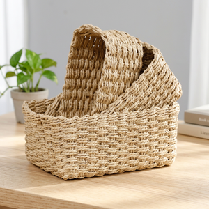 Panier de rangement rectangulaire en rotin naturel 3 en 1 - Organisateur artisanal écologique pour la décoration de la maison - Product Image 4