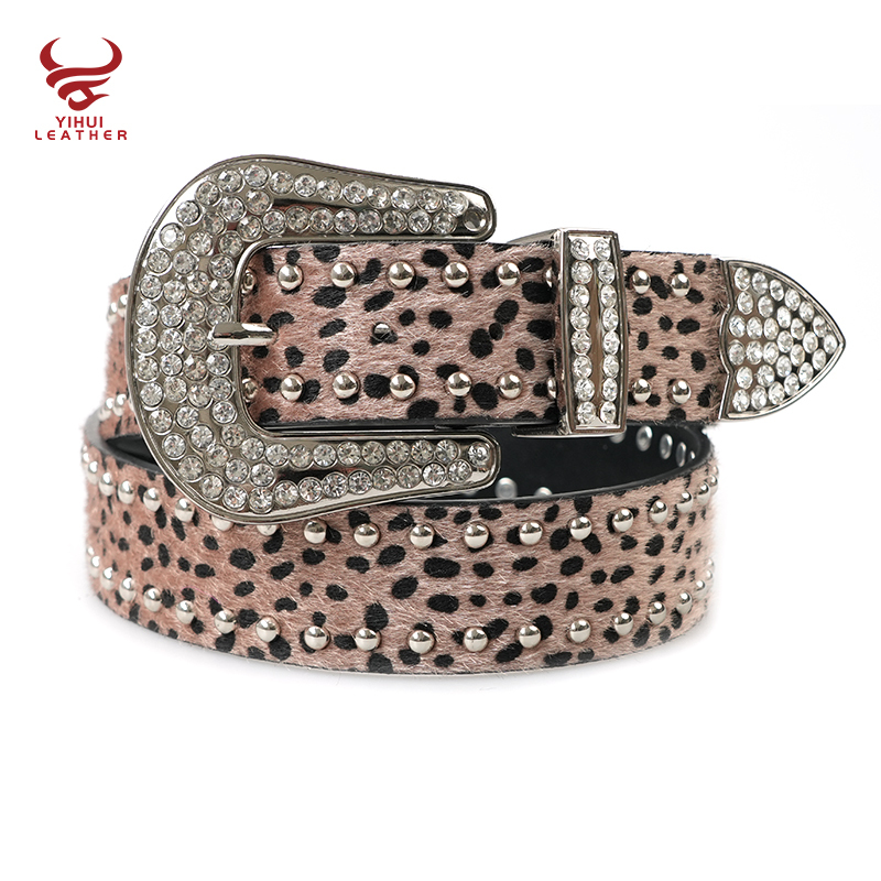 Studded Rhinestone Faux Mohair Belts Faux Leather Leopard  display picture 1