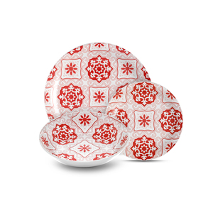 Set di Stoviglie Kaleidos 18 Pezzi, Piatti e Ciotole con Motivo Rosso e Bianco Lipari - Product Image 1