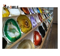 Dalle de pierre semi-précieuse personnalisée Agate bleue polie Panneaux muraux décoratifs Villa de luxe Matériaux de décoration Dalle de pierre précieuse